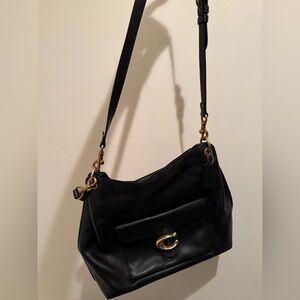 Coach Black Leather Shoulder Bag with Gold Hardware